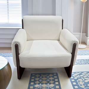 Modern Chinese Style <b>Office</b> <b>Sofa</b> Single Solid Wood High-Density Sponge Comfortable White Matte Dark Walnut Foot - Product Image 2