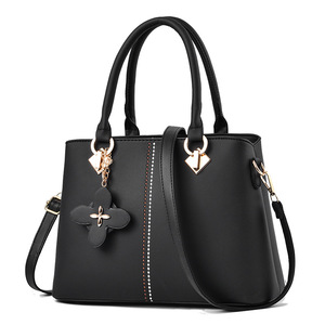 Elegant <b>Black</b> Pu <b>Handbag</b> With Flower Decoration Removable Strap <b>Large</b> Capacity Women's Tote Bag For Daily Use - Product Image 1