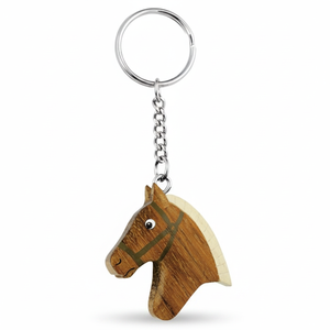 Portachiavi in legno a forma di cavallo, ciondolo in miniatura con catena per chiavi e borse - Product Image 2