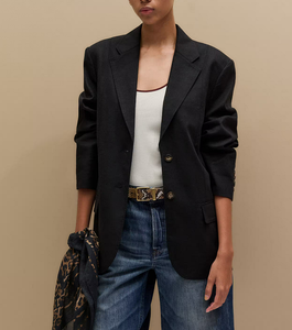 Elegant Black Linen Blazer for Women, Oversized Relaxed Fit Casual Business <b>Office</b> Jacket, Breathable Summer Suit Coat - Product Image 4