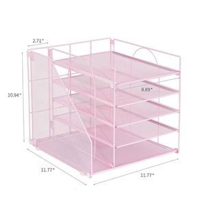 ที่จัดระเบียบเอกสารแบบตาข่ายโลหะ 5 ชั้น พร้อมที่ใส่แฟ้มและถาดใส่กระดาษ - Product Image 3