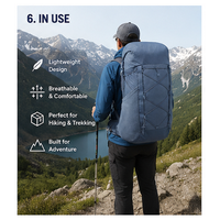 Sac à dos de randonnée polyvalent OEM ODM en nylon Ripstop 44L, couleur personnalisée, résistant aux déchirures