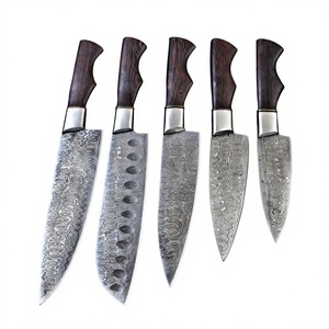 Ensemble de 5 couteaux de chef ambidextres en acier Damas de qualité supérieure avec lames à 67 couches pour restaurants, par Timber and Steel Enterprises - Product Image 1