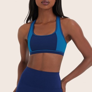 Customizable Lightweight Blue Sports Bra for Young Girls Sexy Hot Sale Seamless Design with Contrast Stitch Plus Size Yoga Set - Product Image 5