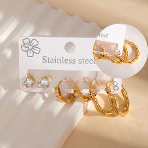 Juego de 3 Pares de Aretes de <span class=keywords><strong>Aro</strong></span> de Acero Inoxidable de Moda con Circonita, Corazón y Estrella para Mujer, Regalos para Fiestas - Product Image 4