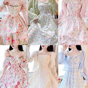 Vestido de Verano para Mujer al por Mayor, Económico, con Mangas Abullonadas Estilo Francés, Falda con Estampado Floral, Material Poliéster/Algodón, Diseño Moderno - Product Image 1