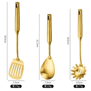 Batterie de cuisine en métal Cuillère Accessoires de cuisine Lot de 6 ustensiles de cuisine en acier inoxydable doré avec support - Product Image 5