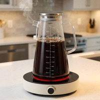 Jarra de Café de Vidrio Borosilicato Ecológica Moderna de 2000ml con Tapa de Acero y Escala Graduada, en Oferta, Bajo MOQ, en Stock