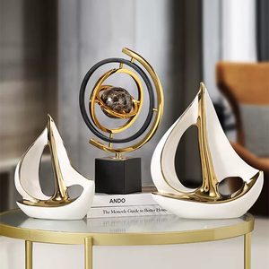 Modèle de bateau à voile de luxe nordique, ornement en porcelaine, design <span class=keywords><strong>moderne</strong></span> <span class=keywords><strong>et</strong></span> créatif fait main, <span class=keywords><strong>décoration</strong></span> contemporaine en céramique pour la maison - Product Image 4