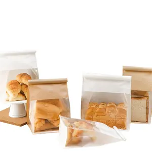 창 포함 식품용 플랫 바닥 주석 타이 빵 종이 봉투 인쇄 퇴비 가능한 지퍼 백
