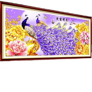 LS 5d lukisan berlian ukuran besar 60x150cm lukisan bordir berlian Cina rusa Merak untuk dekorasi ruang tamu