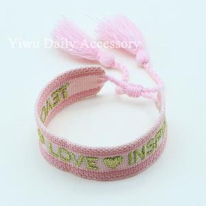 Pulseras con palabras tejidas populares para mujeres <span class=keywords><strong>y</strong></span> niñas, corazón, maestro, <span class=keywords><strong>amor</strong></span>, Sorority, letras griegas bordadas, pulseras tejidas de <span class=keywords><strong>amistad</strong></span> - Product Image 6