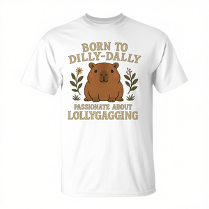 Capybara Born To Dilly Dally T-shirt unisexe pour adulte à manches courtes et col rond avec impression numérique - Product Image 2