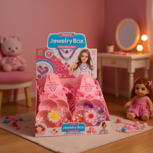 Coffret à bijoux princesse, look tendance, pour enfants de 6 ans et plus, avec perles, colliers et bracelets pour filles - Product Image 3