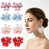 Pendientes Largos de Tela con Flores Estilo Boho, Pendientes Colgantes Florales de Chifón para Mujer, Joyería para Vacaciones de Verano en la Playa
