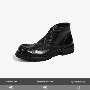 מגפי מדבר מעור סוס לגברים בריטי סִגְנוֹן למגפיים סגירת שרוכים עם צינור קצר מגפי עבודה עם סוליה עבה נושמים - Product Image 6