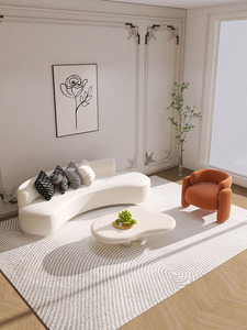 Sofá Cama Curvo Moderno de Terciopelo, Sofá Tapizado para Sala de Estar, Hotel, Apartamento - Product Image 1