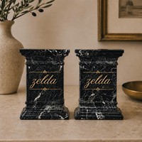 NANWEI – Nouveaux serre-livres géométriques en marbre noir gravé sur mesure, design Art Déco créatif, lot de 2, artisanat décoratif en pierre personnalisé