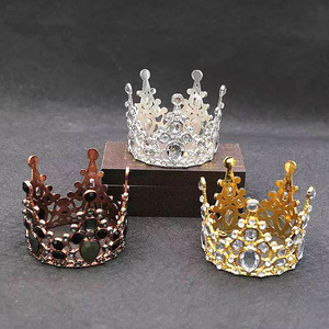 Couronne miniature de style rétro, diadème <span class=keywords><strong>doré</strong></span> en strass, couronne ronde, couronne de gâteau - Product Image 1