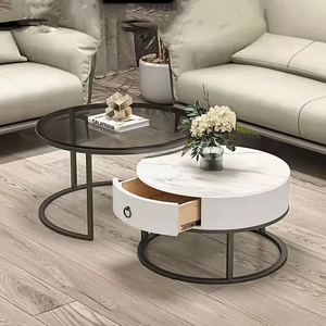 Tavolino da Salotto Rotondo in Vetro Effetto Pietra Nordico 2025 - Arredamento Moderno Minimalista di Lusso Leggero - Product Image 6