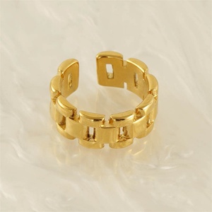 Anillos de puño al por mayor, joyería chapada en oro, anillos huecos ajustables de acero inoxidable para mujer - Product Image 5