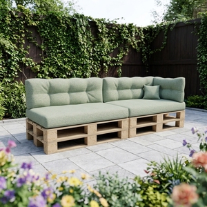 Set di Divani <span class=keywords><strong>da</strong></span> <span class=keywords><strong>Giardino</strong></span> Modulari dal Design Contemporaneo con Cuscini <span class=keywords><strong>in</strong></span> Schiuma ad Alta Densità, <span class=keywords><strong>in</strong></span> <span class=keywords><strong>Legno</strong></span> di Pino Massiccio Naturale per Soggiorno - Product Image 1