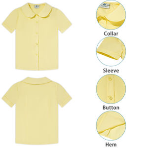 Camisas escolares con cuello <span class=keywords><strong>Peter</strong></span> Pan para niñas, uniformes escolares, Camisa lisa amarilla de manga corta de verano - Product Image 4