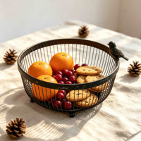 Corbeille en fil métallique noir vintage, bol de rangement en métal, plateau décoratif en fer pour comptoir de cuisine, présentoir de légumes et de collations, décoration intérieure