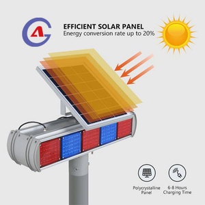 ไฟเตือนจราจรแบบกระพริบสีแดงน้ำเงิน LED พลังงานแสงอาทิตย์ ตัวเรือนอะลูมิเนียม ติดตั้งบนพื้นดิน สำหรับใช้ในพื้นที่ก่อสร้างเพื่อความปลอดภัยบนท้องถนน - Product Image 3