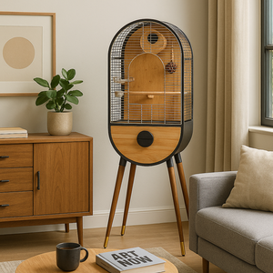 Natuurlijke Houten Massief Hout Rvs Bird House Diy Luxe Grote Vogelkooi Met Knoopsluiting Gouden Voor Papegaaien - Product Image 5