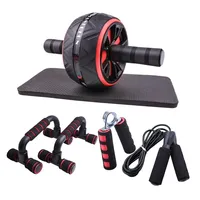 Set completo de 7 piezas para entrenamiento abdominal con soporte para flexiones, rueda abdominal, mini colchoneta, banda de resistencia, cuerda para saltar y agarrador de mano - Fortalece el core