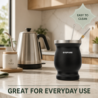 EVEPURE Ensemble de tasses à maté naturelles en gourde, tasse à maté traditionnelle originale, 9 oz, acier inoxydable à double paroi, facile à nettoyer