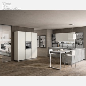 Residenziale semplice lusso bianco parete scaffalatura L a forma di armadio da cucina con chiusura morbida cassetto grigio <span class=keywords><strong>penisola</strong></span> - Product Image 1