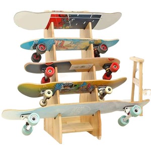 Wooden Tiered Skateboard <b>Rack</b> 5 Tier Upright Storage <b>Shelf</b> For Skateboards And Toys Living Room Multipurpose Stand - Product Image 5