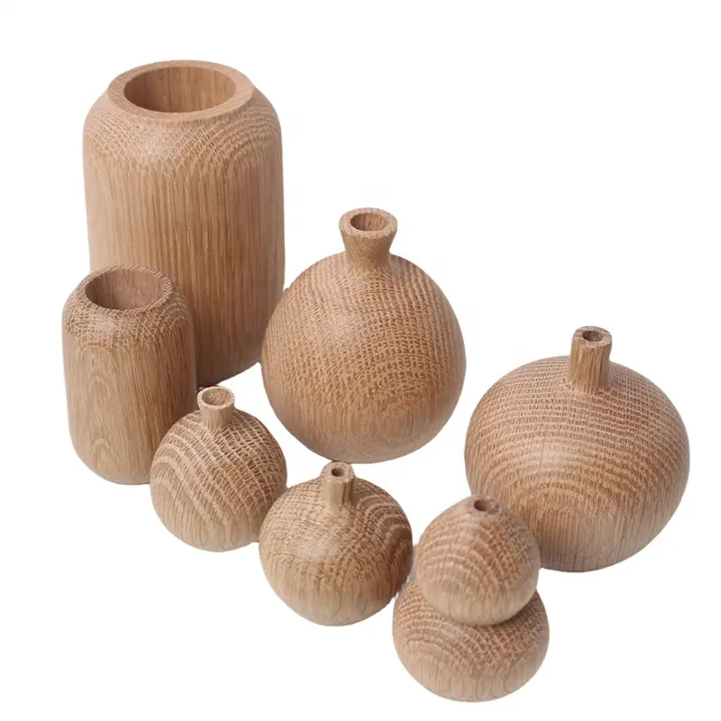 Custom Design Minimalist Wood Flower Vase Living Room Interior Decorative Wooden Vase