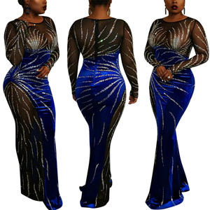 Vestido Largo <span class=keywords><strong>de</strong></span> Noche para Mujer, Estilo Europeo Americano, Cintura Imperio, Antiestático, Sexy, con Costuras <span class=keywords><strong>de</strong></span> Malla y <span class=keywords><strong>Terciopelo</strong></span>, para Fiesta - Product Image 5