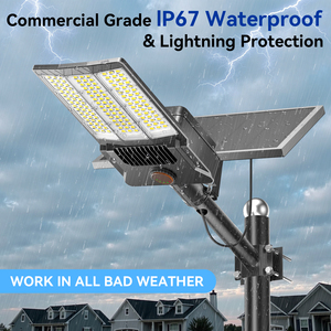 Duurzame, hoge lichtopbrengst, IP65 aluminium behuizing, zonne-energie LED straatlamp met <span class=keywords><strong>radar</strong></span> bewegingsmelder, geschikt voor commerciële parkeerplaatsverlichting - Product Image 4