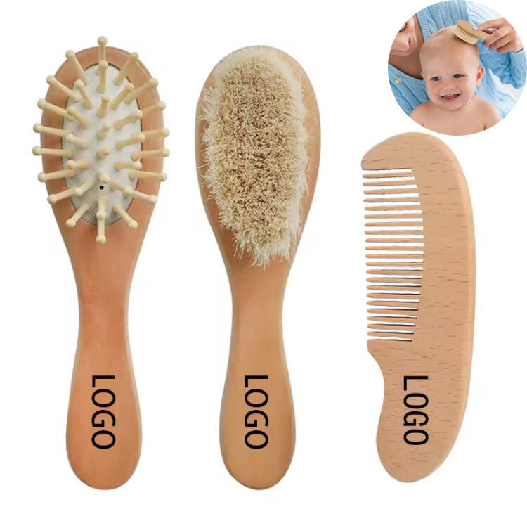 Wooden Hair Brush Natural Bristle Cushion Detangling