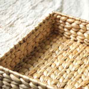 Rustic Handwoven Water Hyacinth <b>Storage</b> <b>Basket</b> <b>Rectangular</b> Woven Tray Artisanal Home Decor Box for Bathroom and Kitchen - Product Image 2