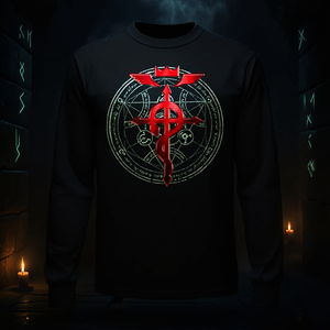 T-Shirt Promozionale Vintage a Maniche Lunghe con Cerchio di Trasmutazione Retrò e Simboli Mistici - Product Image 2