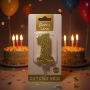 Velas Decorativas para Fiestas, Número 1, con Purpurina Dorada, 6 cm, Decoración para Pastel de Cumpleaños - Product Image 2