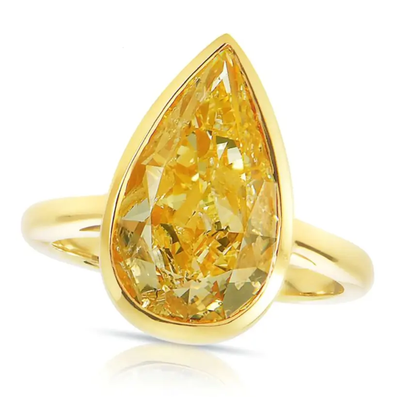 NAYAN Manufacturer Custom Dropshipping 18K Gold 1.5 Carat Pear Cut Yellow Lab Grown Diamond Ring Wedding Jewelry Engagement Ring