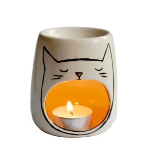 Soporte de vela de cerámica para aromaterapia, quemador de aceite esencial, bonito gato