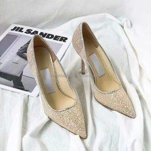 Zapatos de tacón alto JC de primera calidad con punta en malla, brillantes, personalizados, importados, con forro de piel de oveja de alta calidad, elegantes y nobles para mujer. - Product Image 1