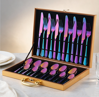 Ensemble de couverts de luxe en acier inoxydable plaqué or, 24 pièces, finition miroir, couteau, fourchette, cuillère avec boîte pour mariages, restaurants