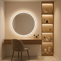 Table de toilette flottante sur mesure avec miroir rond éclairé pour mobilier de chambre