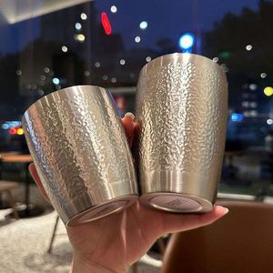 304 Stainless Steel <b>Double</b> <b>Wall</b> Inner Liner Hammered Texture Cup Portable Drinking Mug for Home Outdoor - Product Image 2