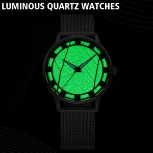 Montre Écologique Verte pour Femme en Acier Inoxydable 36mm avec Cadran Feuille Lumineux, Bracelet en Cuir Résistant à l'Eau, Mouvement Quartz Japonais - Product Image 3