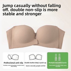 <span class=keywords><strong>Sujetador</strong></span> <span class=keywords><strong>invisible</strong></span> sin tirantes y sin aros para mujer, con efecto push-up, antideslizante, con espalda en V profunda, realce para <span class=keywords><strong>pecho</strong></span> pequeño y fruncido para realzar el busto. - Product Image 4