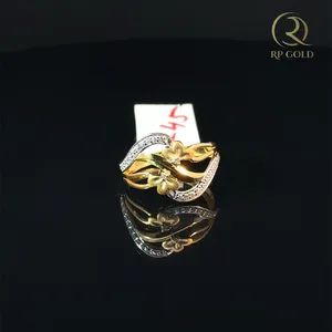 Floral <b>Statement</b> <b>Ring</b> with Blue Pink Stones and Crystal Halo Designer Adjustable Finger <b>Ring</b> for Women for gold - Product Image 1